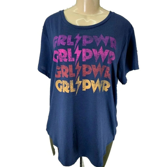 Modern Canvas XL Navy Blue Girl Power Statement Graphic Crew Short Sleeve Tee - Picture 2 of 6